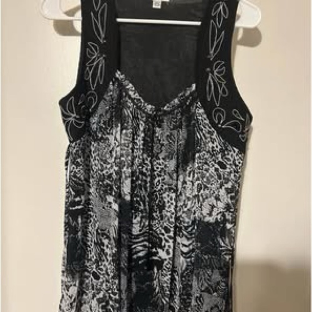 Jaipur Black and Silver Graphic Embellished Tank Top